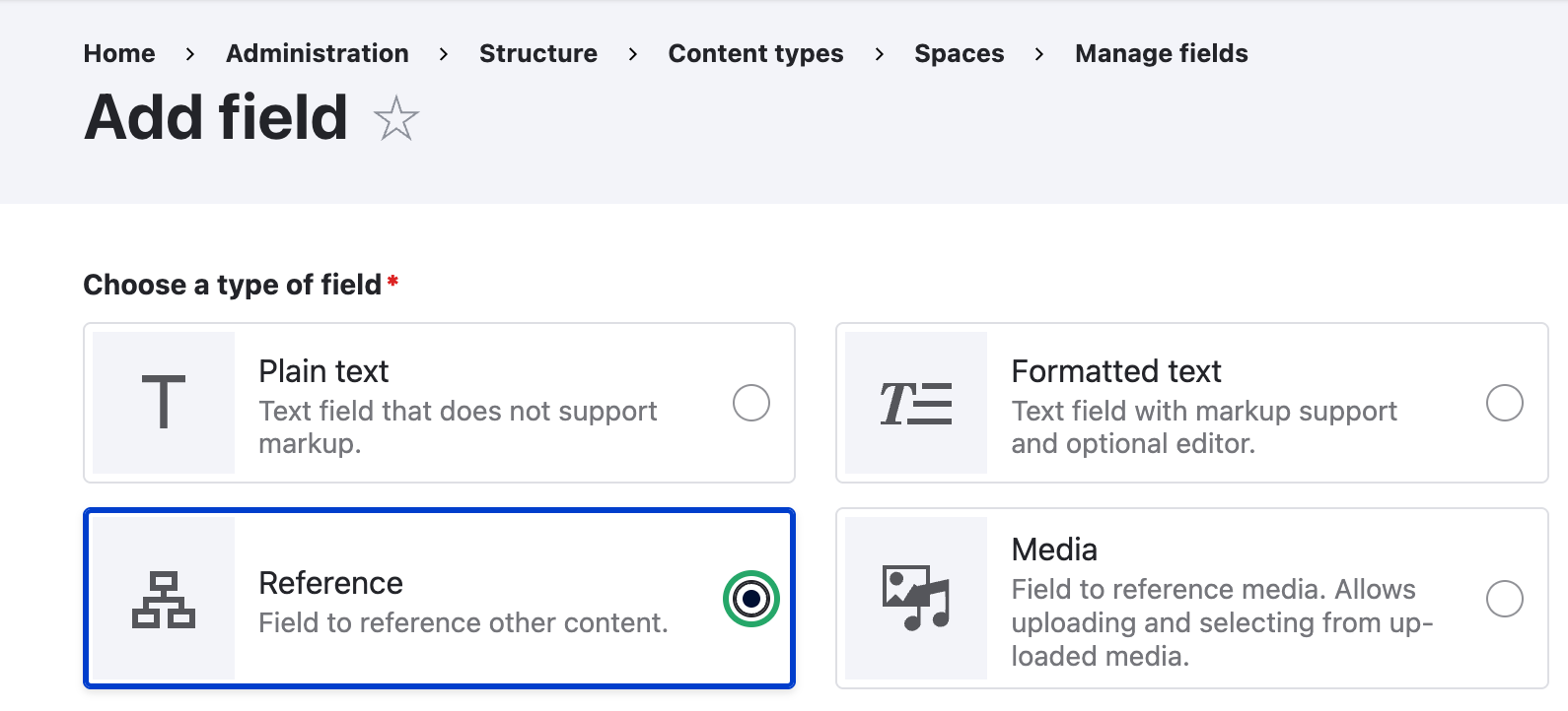 Drupal interface to add a reference field