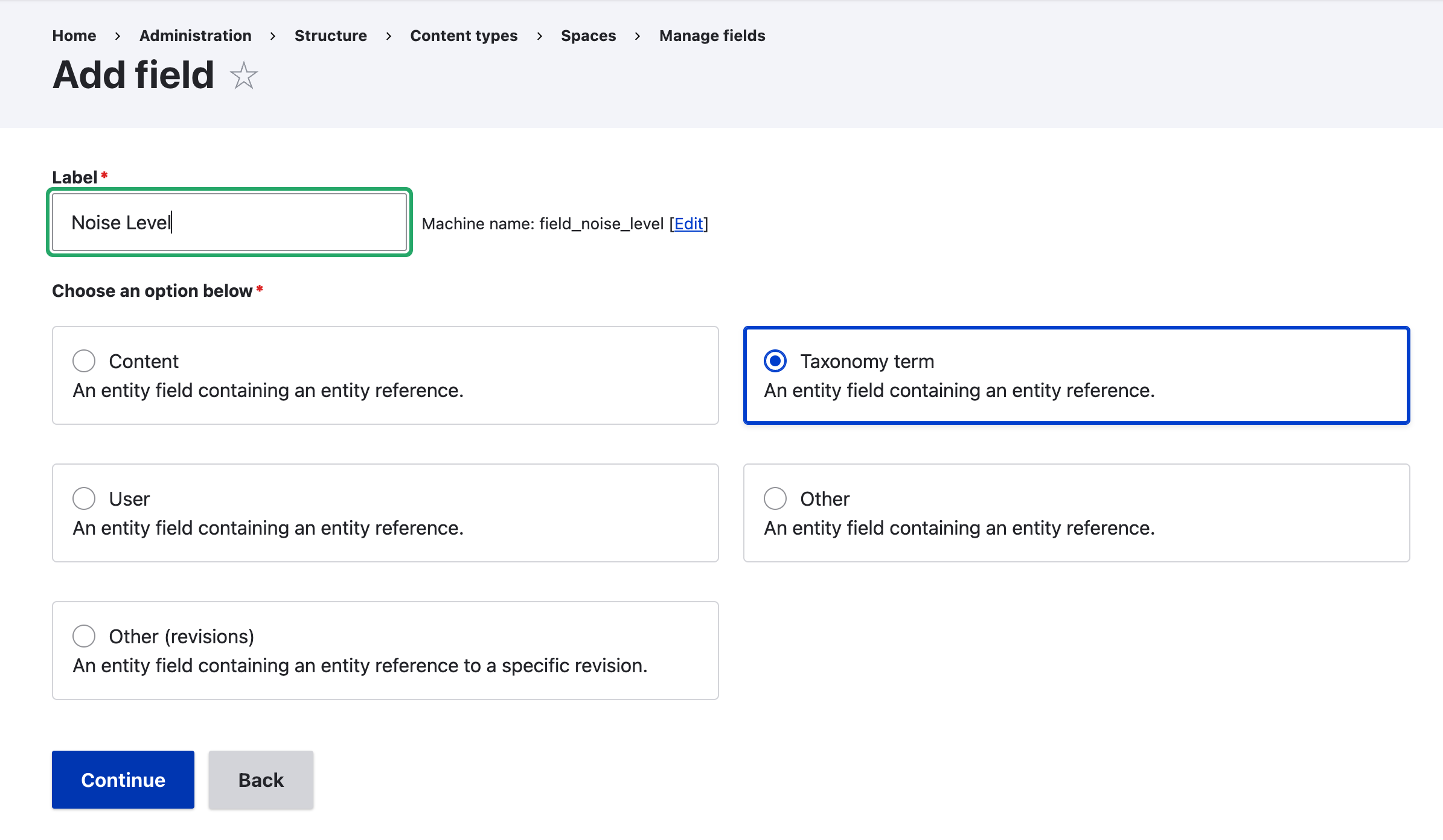 Drupal interface to add a reference to a taxonomy term
